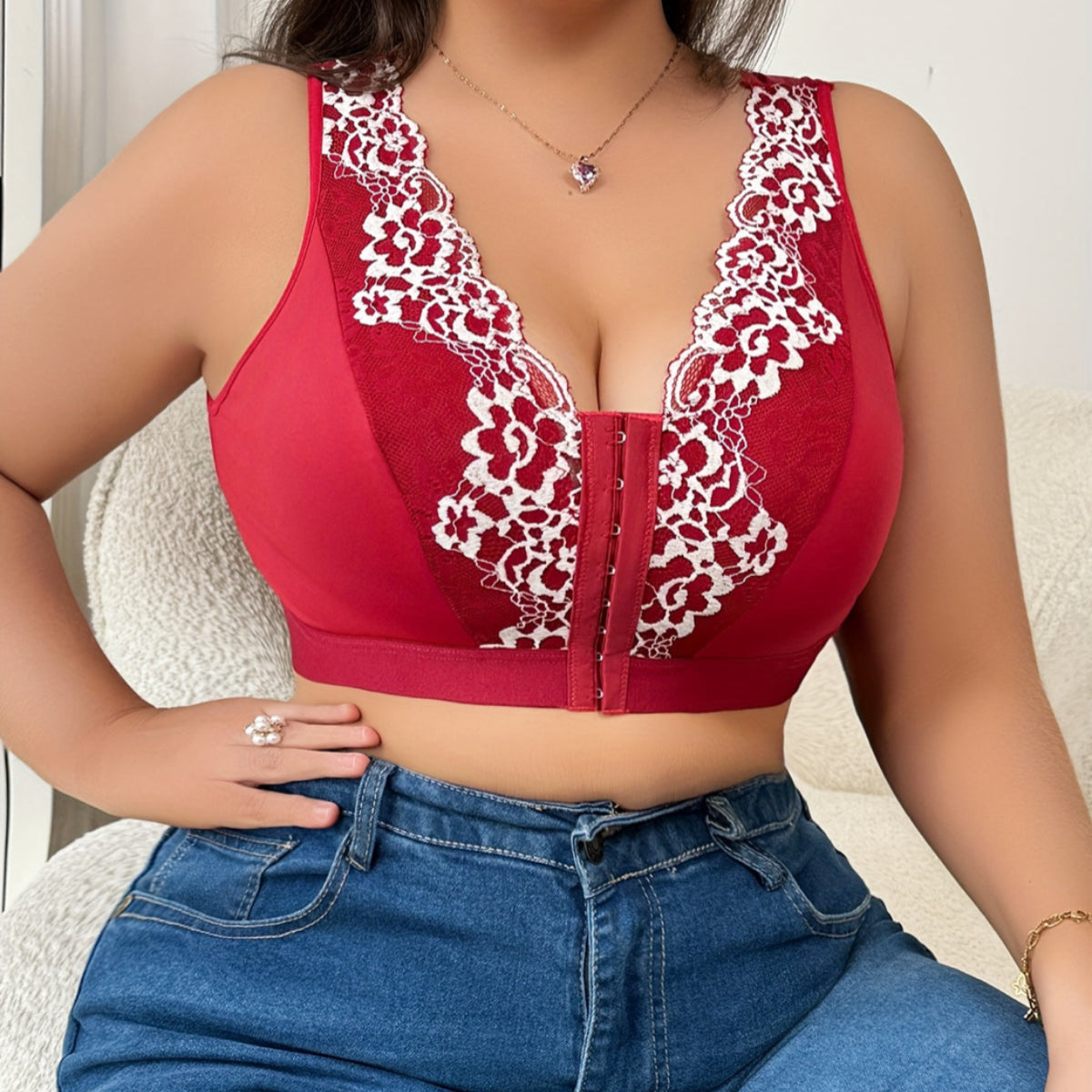 Plus Size Lace Shaping Bra with Front Closure
